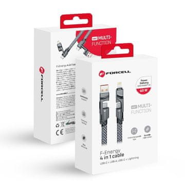 FORCELL Kabel 4 v 1 USB-C / USB-A na USB-C / Lightning Forcell F-Energy QC PD 3A 60 W, 1 m, C241, krom