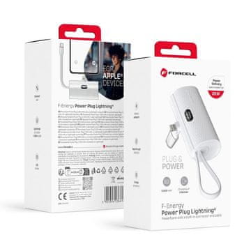 FORCELL Powerbank Forcell F-Energy Power Plug F5K3 PD 20 W 5000 mAh z vgrajenim priključkom Lightning, bela barva