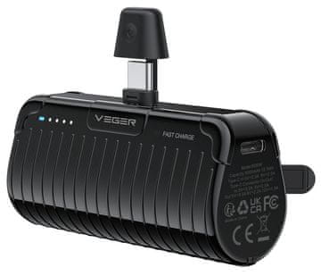 VEGER Prenosna baterija Veger PlugOn (W0558) PD QC3.0 3A 20W 5000 mAh z vgrajenim priključkom tipa C, črna 0INT