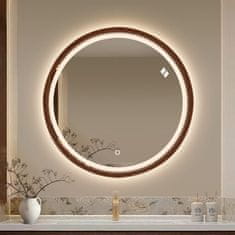 S6 Steklarstvo Šest LED ogledalo S614BR, fi 70cm, z lesenim okvirjem v rdeče-rjavi barvi, LED kopalniško ogledalo, 3barve LED, antifog