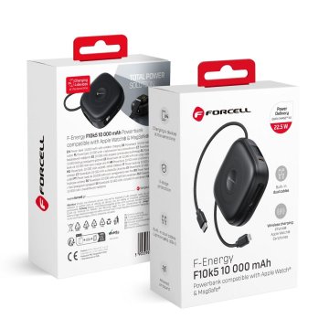 FORCELL Powerbank, združljiv z MagSafe, Forcell F-Energy F10K5 PD3.1 QC3.0 3A 22,5 W 10000 mAh, združljiv z Apple Watch, črn 0INT