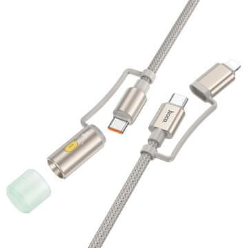 Hoco Vse-v-enem kabel USB-C / Lightning na USB-C / LED-lučka Hoco PD 3A 60 W, 1,2 m, U138, siv