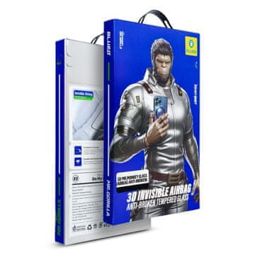 BLUEO 5D kaljeno steklo Mr. Monkey Glass – Apple iPhone 17, črno (3D nevidni zračni meh proti razbitju)