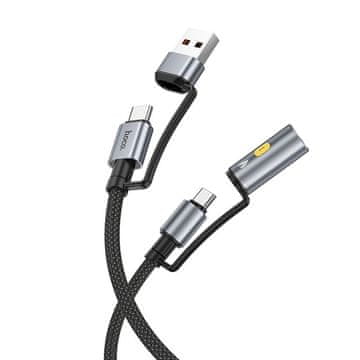Hoco Vse-v-enem kabel USB A / USB C na USB C / avtomobilski vžigalnik Hoco 3A 60 W, 1,2 m, U138, črn