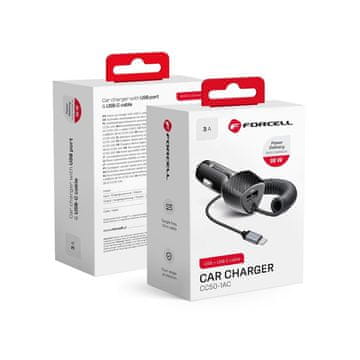 FORCELL Avtomobilski polnilnik Forcell F-Energy Carbon USB A QC3.0 PD 3A 38W s kablom USB C CC50-1AC, črn