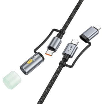 Hoco Vse-v-enem kabel USB-C / Lightning na USB-C / LED-lučka Hoco PD 3A 60 W, 1,2 m, U138, črn