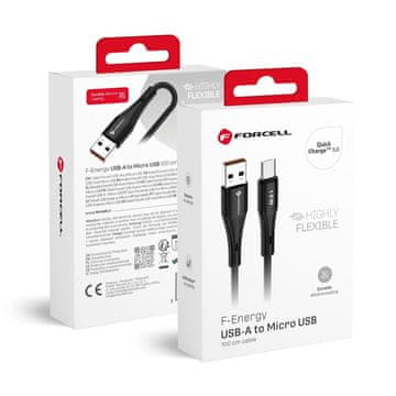 FORCELL USB-A–Micro USB kabel Forcell F-Energy QC3.0 2,4 A 18 W, silikonski, 1 m, C341, črn