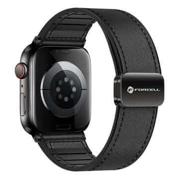 FORCELL Pas za Apple Watch Forcell F-Design FA21, magnetni, iz umetnega usnja, 42 / 44 / 45 / 49 mm, črn