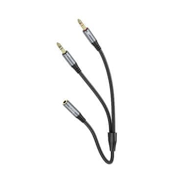 Hoco HOCO kabel AUX 2 v 1, 3,5-mm priključek (ženski) na 2 x 3,5-mm priključek (moški), UPA21, 0,25 m, siv