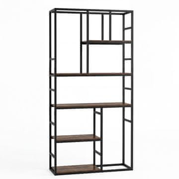 Northix Geometrijska lesena knjižna polica s 5 stopnjami 90x30x180 cm belo-zlata