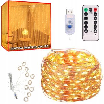 shumee SVETLOBNA ZAVESA 300 LED TOPLA (100) GAB_B