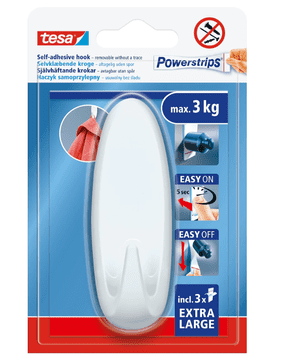 shumee TESA Hook, samolepilni obešalnik, velik, ovalen, bel, za večkratno uporabo, do 3 kg
