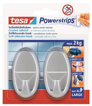 shumee TESA Hook PWS samolepilni obešalnik velik ovalni nosilnost do 2 kg kromiran 2 kosa