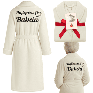 shumee ŽENSKI KOPALNI PLAT ZA BABICO Z VEZENINAMI BEST GRANDMA S/M ECRU [M-BATHROBE6]