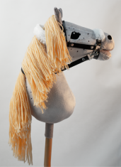 shumee KONJ NA PALČKI KONJSKA GLAVA BELO-SIVA + GLAVNIK [M-HOBBYHORSE10]