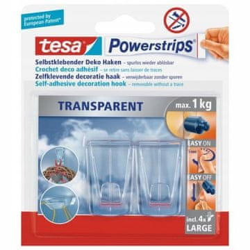 shumee TESA Samolepilni obešalniki do 1 kg veliki za dekoracije prozorni 2 kosa