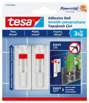 shumee TESA samolepilni stenski kaveljčki do 3 kg za ploščice, kovinski, beli, 2 kosa.