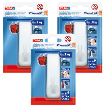 shumee TESA Hook, samolepilni obešalnik, velik, do 3 kg, za večkratno uporabo, bel x3