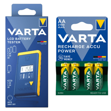 shumee Komplet za testiranje baterij VARTA LCD + 4 polnilne baterije AA 2100mAh NiMH