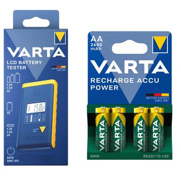 shumee Komplet za testiranje baterij VARTA LCD + 4 polnilne baterije AA 2600mAh NiMH