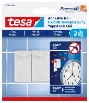 shumee TESA samolepilni stenski kaveljčki do 2 kg za ploščice, kovinski, beli, 2 kosa.