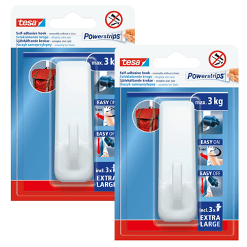 shumee TESA Hook, samolepilni obešalnik, velik, do 3 kg, za večkratno uporabo, bel x2