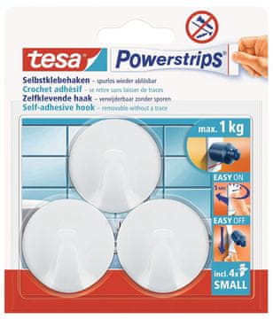 shumee TESA Samolepilni kavelj za obešanje, nosilnost do 1 kg, okrogel, bel, majhen, S, 3 kosi.
