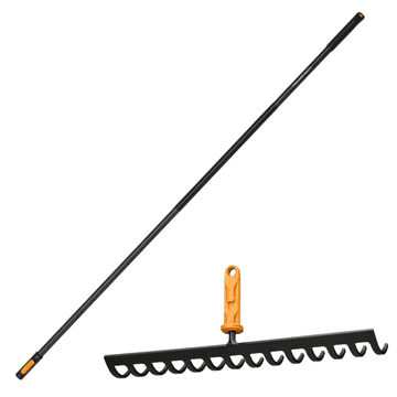 shumee FISKARS ONECLICK kovinska glava grabljic za travo 14 zob + ročaj 161 cm