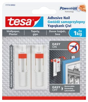 shumee TESA Samolepilni žeblji, nastavljiv obešalnik do 1 kg za tapete, omet, 2 kosa.