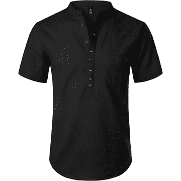 Nikcorp Moška Henley košulja LucMatton Slim Fit črna, kratki rokavi 3 gumbi, bombaž z dodatkom lana, odvajanje vlage, smart casual za poletje S