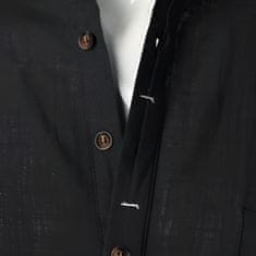 Nikcorp Moška Henley košulja LucMatton Slim Fit črna, kratki rokavi 3 gumbi, bombaž z dodatkom lana, odvajanje vlage, smart casual za poletje S