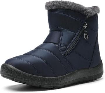 Nikcorp Ženski zimski snežniki Dream Pairs klasični vodoodporni temno modri 41, toplo umetno krzno, nedrseč TPR podplat, bungee vezalke, višina pete 4 cm, debelina podplata 3 cm