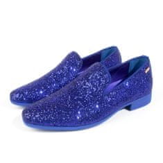 Nikcorp Mokasini UUBARIS Smoking Loafers slip-on bleščeči kraljevsko modri 46, svečani, tekstil, prožna guma, dihajoč protizapahni vložek