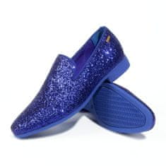 Nikcorp Mokasini UUBARIS Smoking Loafers slip-on bleščeči kraljevsko modri 46, svečani, tekstil, prožna guma, dihajoč protizapahni vložek