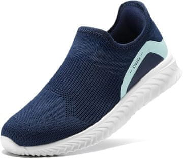Nikcorp Ženske športne copate STQ slip-on brez vezalk, navy pletenina z zračnim mrežnim zgornjim delom, spominska pena, podpora loka, blažilni podplat MD, 40 EU