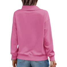 Nikcorp Ženska bluza KEBORUILA model oversize 1/4 zip visok ovratnik asimetričen zadrgo dolg rokav roza XL, športna athleisure pomlad jesen