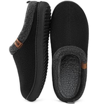 Nikcorp Moške copate MERRIMAC Moške natikače model Topla 45-46 EU črne protizdrsna podloga TPR topla tkanina podloga Sherpa Memory Foam spominska pena slip-on za dom in kratke izhode