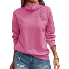 Nikcorp Ženska mikina KEBORUILA 1/4 zip oversize roza dolgi rokavi visok ovratnik manšete poliester bombaž elastan L