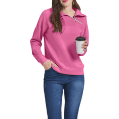 Nikcorp Ženska mikina KEBORUILA 1/4 zip oversize roza dolgi rokavi visok ovratnik manšete poliester bombaž elastan L