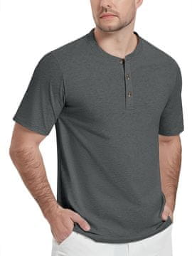 Nikcorp Moška polo majica Henley KEFITEVD model s kratkimi rokavi, s gumbno patento, 100% bombaž, zračna in odporna na mečkanje, skoraj brez likanja, siva L
