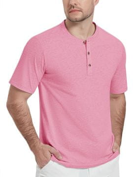 Nikcorp Moška polo majica Henley KEFITEVD L rožová 100% bombaž kratek rokav nastavljiv gumbni trak zračna tkanina brez likanja število dvojni šivi tailored fit