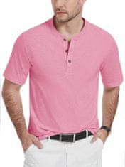 Nikcorp Moška polo majica Henley KEFITEVD L rožová 100% bombaž kratek rokav nastavljiv gumbni trak zračna tkanina brez likanja število dvojni šivi tailored fit