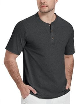 Nikcorp Moška polo majica Henley KEFITEVD Henley, črna XL, 100% bombaž, kratki rokav, gumbna plinta, zračna, odporna proti gubam, casual smart casual