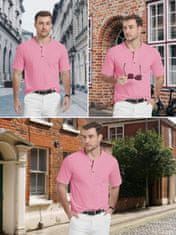 Nikcorp Moška polo majica Henley KEFITEVD L rožová 100% bombaž kratek rokav nastavljiv gumbni trak zračna tkanina brez likanja število dvojni šivi tailored fit