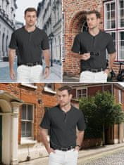 Nikcorp Moška polo majica Henley KEFITEVD Henley, črna XL, 100% bombaž, kratki rokav, gumbna plinta, zračna, odporna proti gubam, casual smart casual