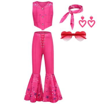 Nikcorp Otroški pustni kostim princeske Roza za deklice 110 cm komplet 5-delni brezrokavnik zvončaste hlače rutka očala uhani temno roza Rose Red bal