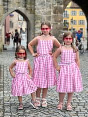 Nikcorp Otroški kostum za cos-play princeske Carnival roza Rose Red 110 cm komplet: jopica z gumbi, zvonaste hlače z zvezdicami, apaszka, očala srca, uhani
