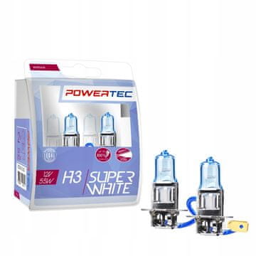 M-Tech H3 Super bele žarnice Powertec 12V 55W do 100 % več svetlobe Pravno dovoljene na cesti