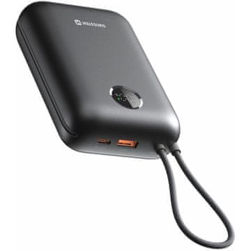 Swissten Powerbank 30000 mAh Voltbox 35W z vgrajenima kabloma USB-C in Lightning črna