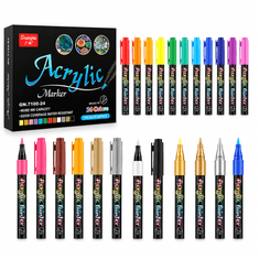 Netscroll 24-delni set akrilnih markerjev na vodni osnovi, konica 1–3 mm, za več površin, AcrylicMarkers